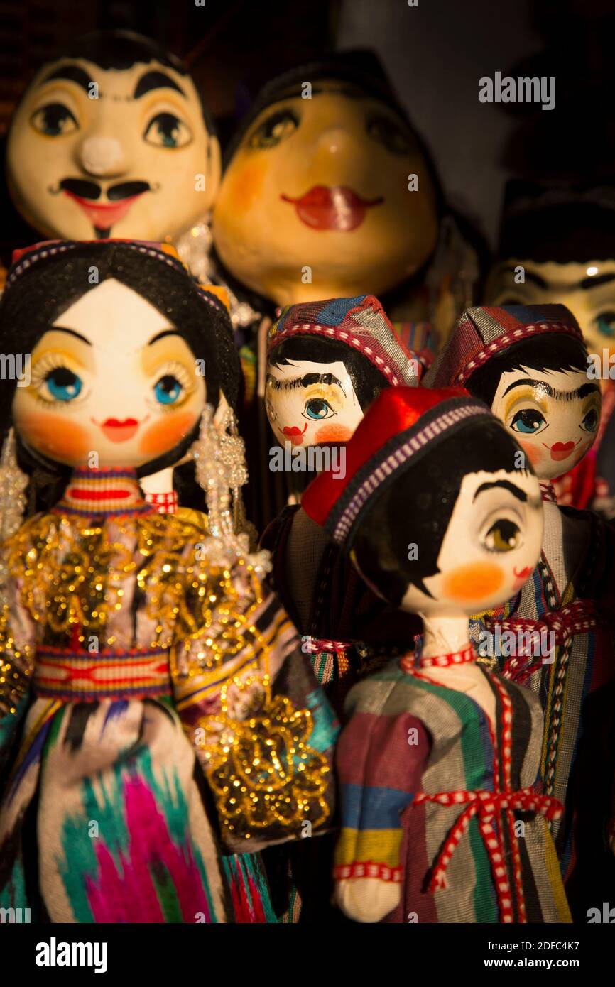 Uzbekistan, Khiva, traditional puppets on sale for tourists Stock Photo