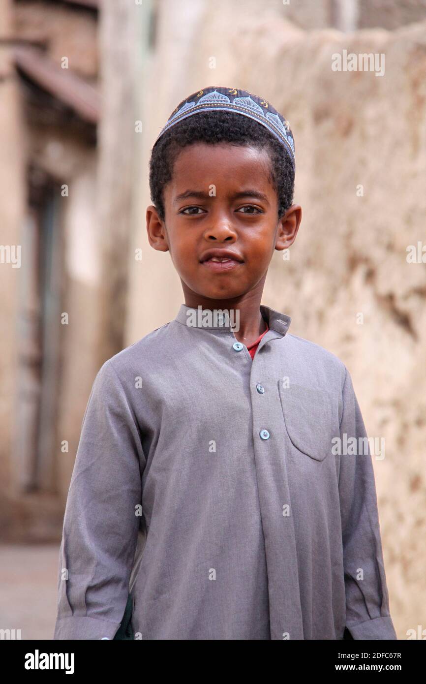 Ethiopia, Harar, Old Town, Portrait Of A Young Muslim Boy Stock Photo ...