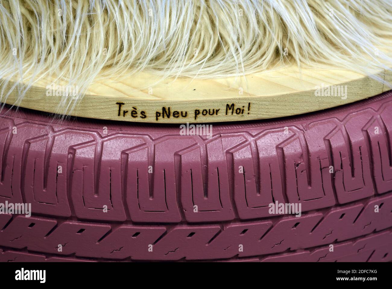 France, Jura, Poligny, Tres Pneu pour Moi, manufacture of small furniture in recycled tires, poufs, tables Stock Photo
