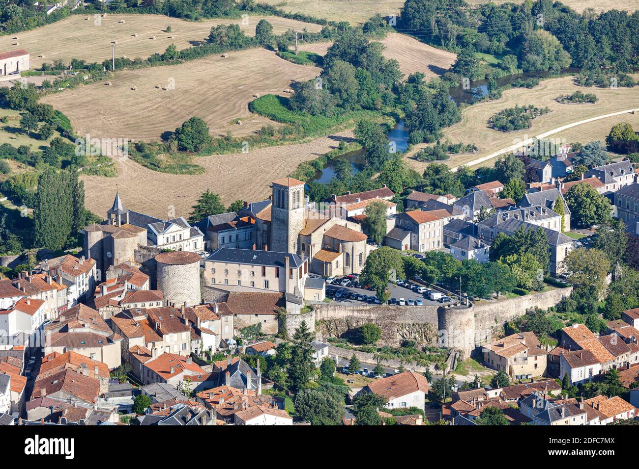 France, Deux Sevres, Parthenay, the old walled town (aerial view) Stock Photo