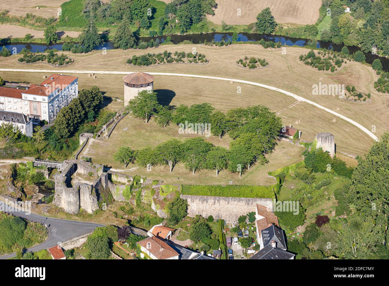 France, Deux Sevres, Parthenay, the castle (aerial view) Stock Photo