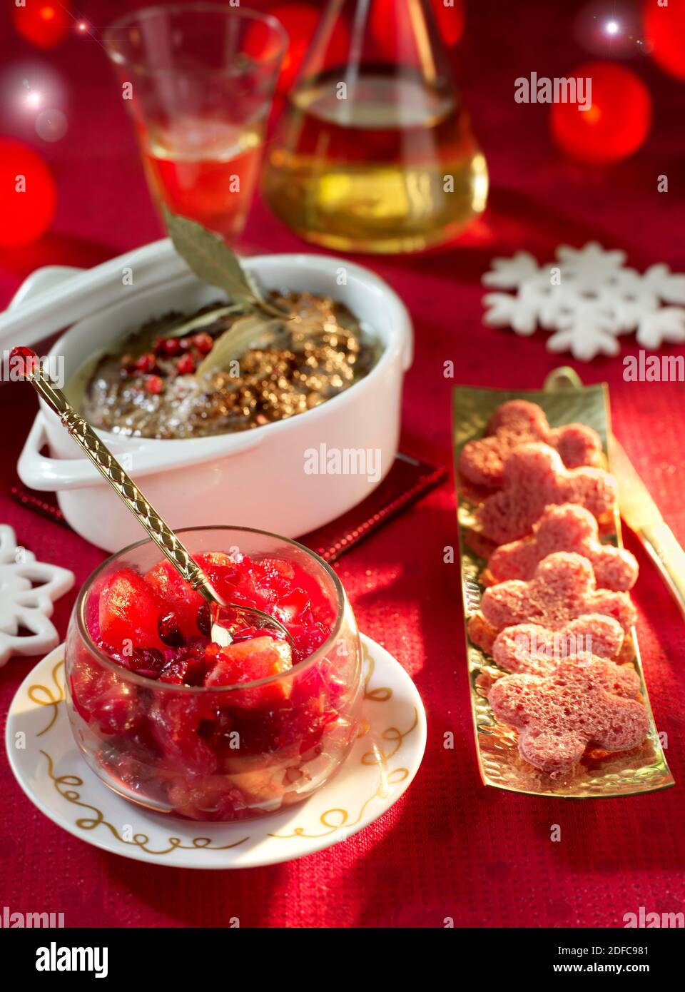 Red fruit chutney and foie gras terrine, Christmas starter Stock Photo