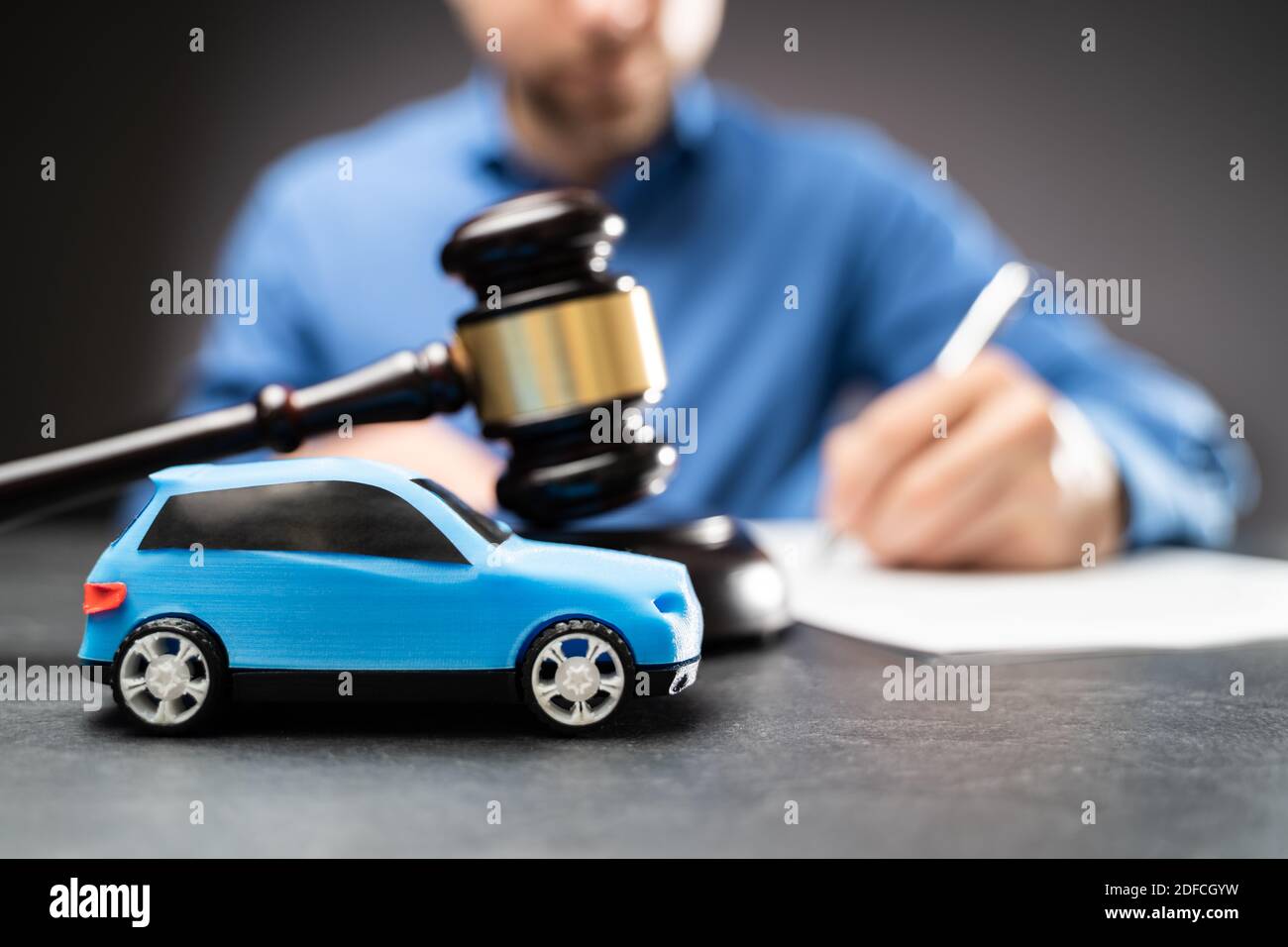 Car Lawyer Or Judge Verdict With Gavel In Courtroom Stock Photo