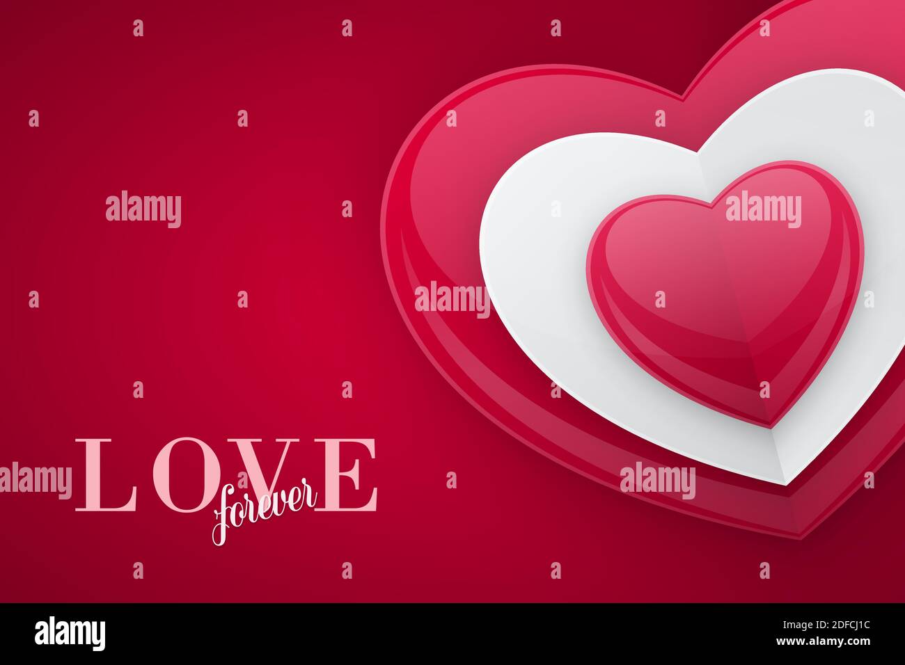 Valentines Day greeting card design. 3d shiny bead shaped heart shape ...