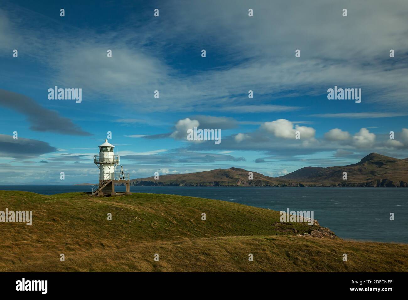 Lighthouse on Sanday (Hebrides, Scotland) Stock Photo