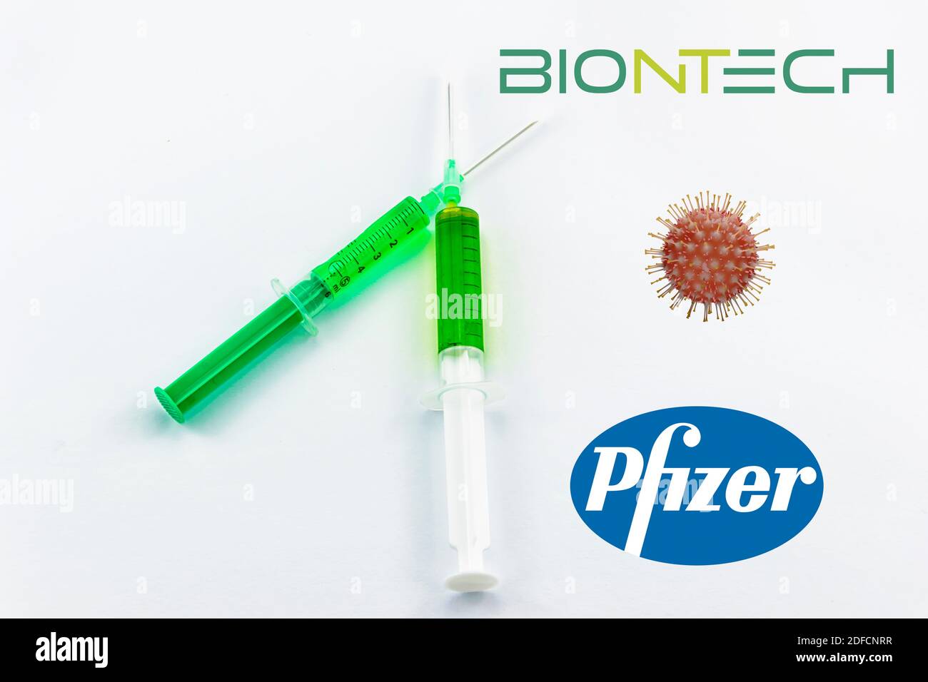 Biontech and Pfizer doses of vaccine against coronavirus Stock Photo