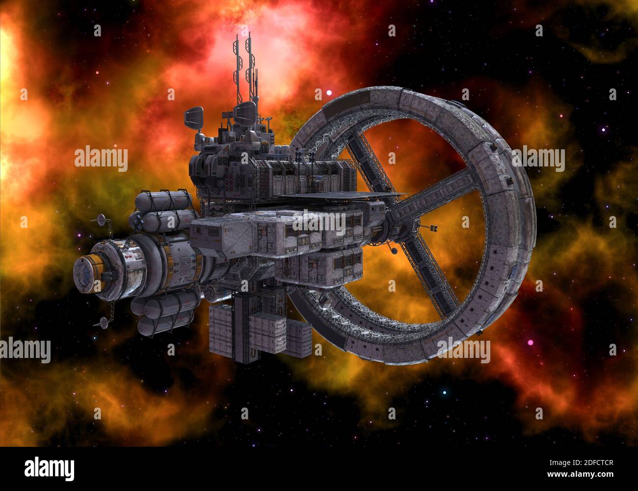 3D illustration future space station in deep space Stock Photo - Alamy
