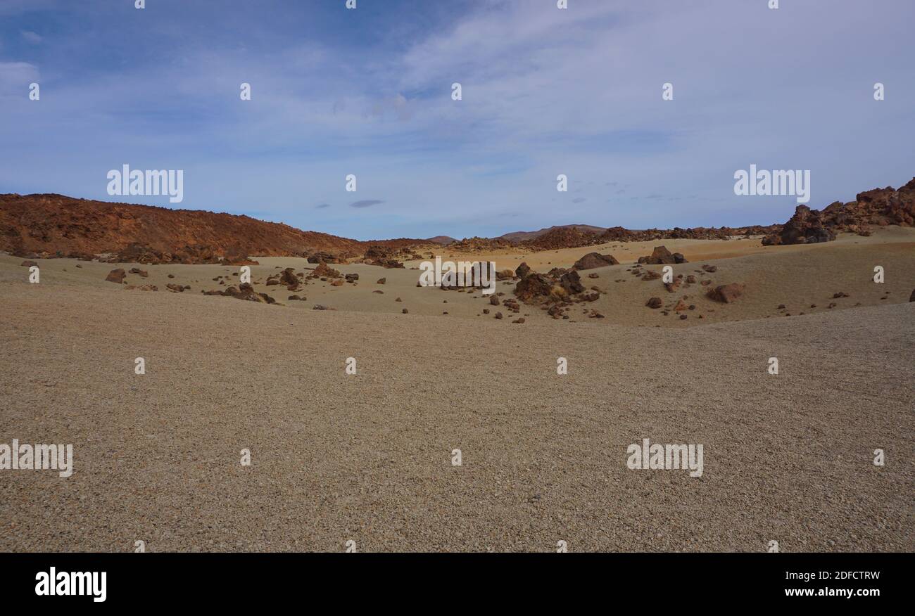 Scenic view of dry landscape against sky Stock Photo