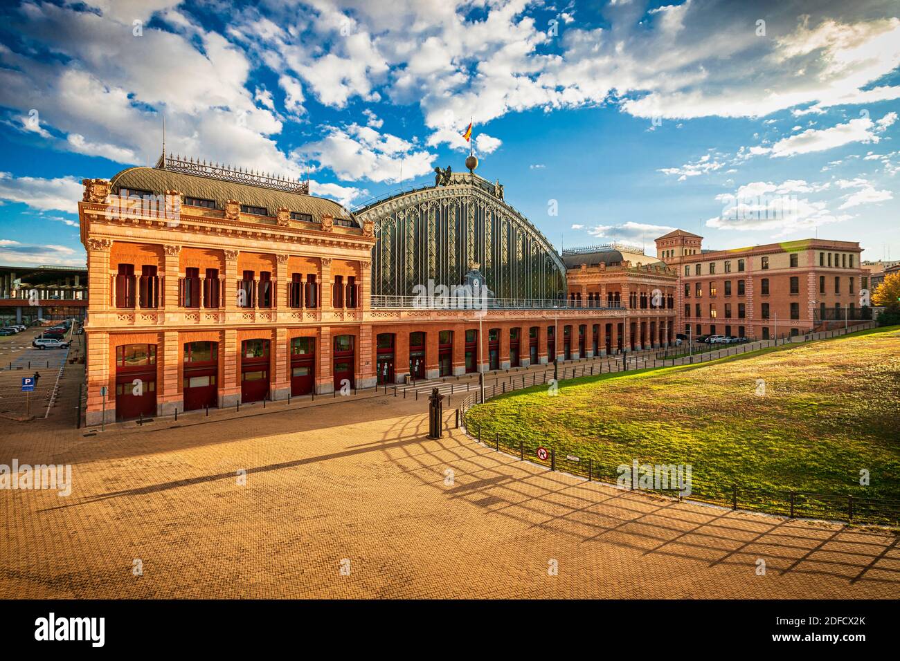 Atocha train station in Madrid, Spain on a sunny autumn afternoon. Stock Photo