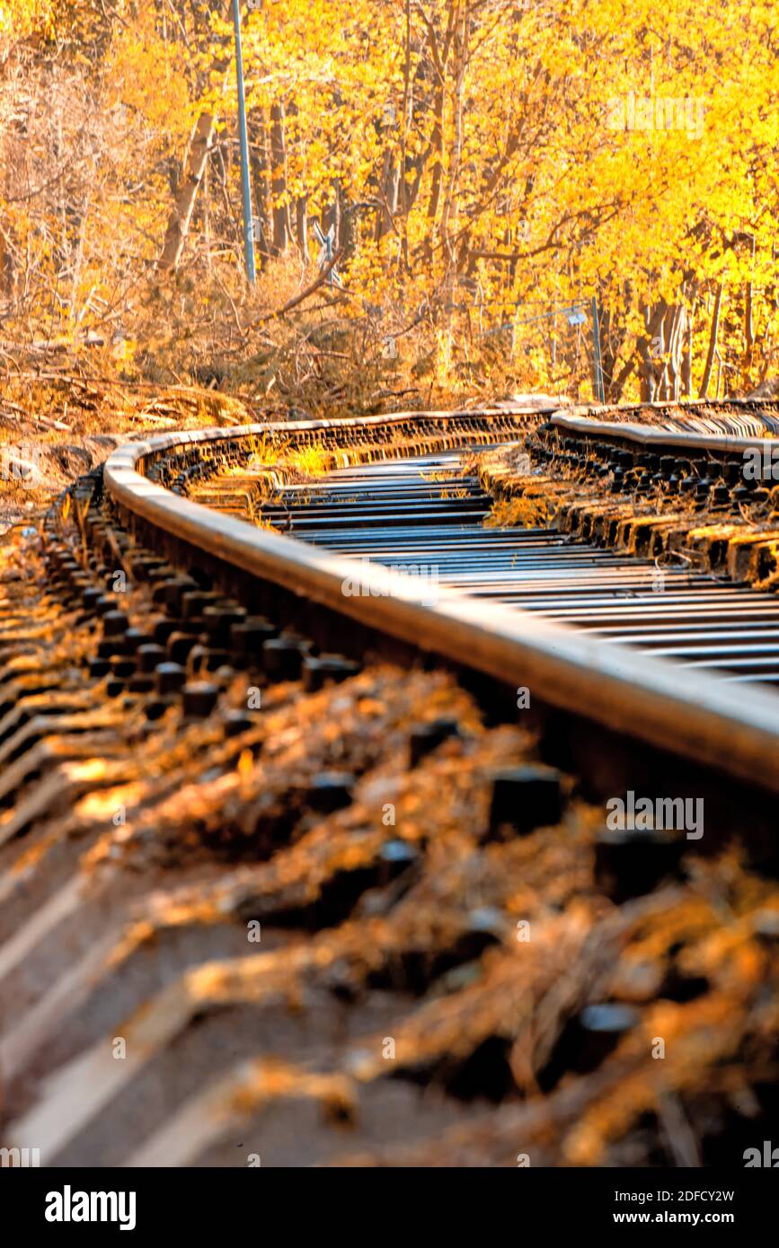 Rails Out Of Order In Autumn Stock Photo