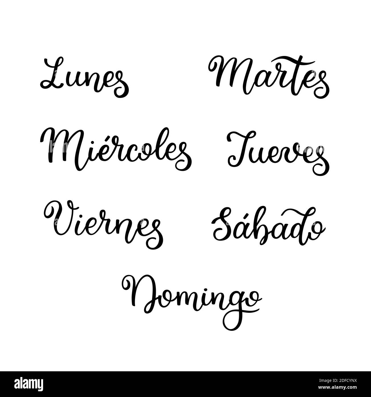 Lettering In Spanish Days Of The Week Monday Tuesday Wednesday