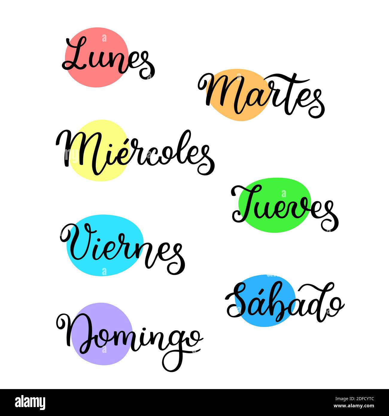 Lettering In Spanish Days Of The Week Monday Tuesday Wednesday