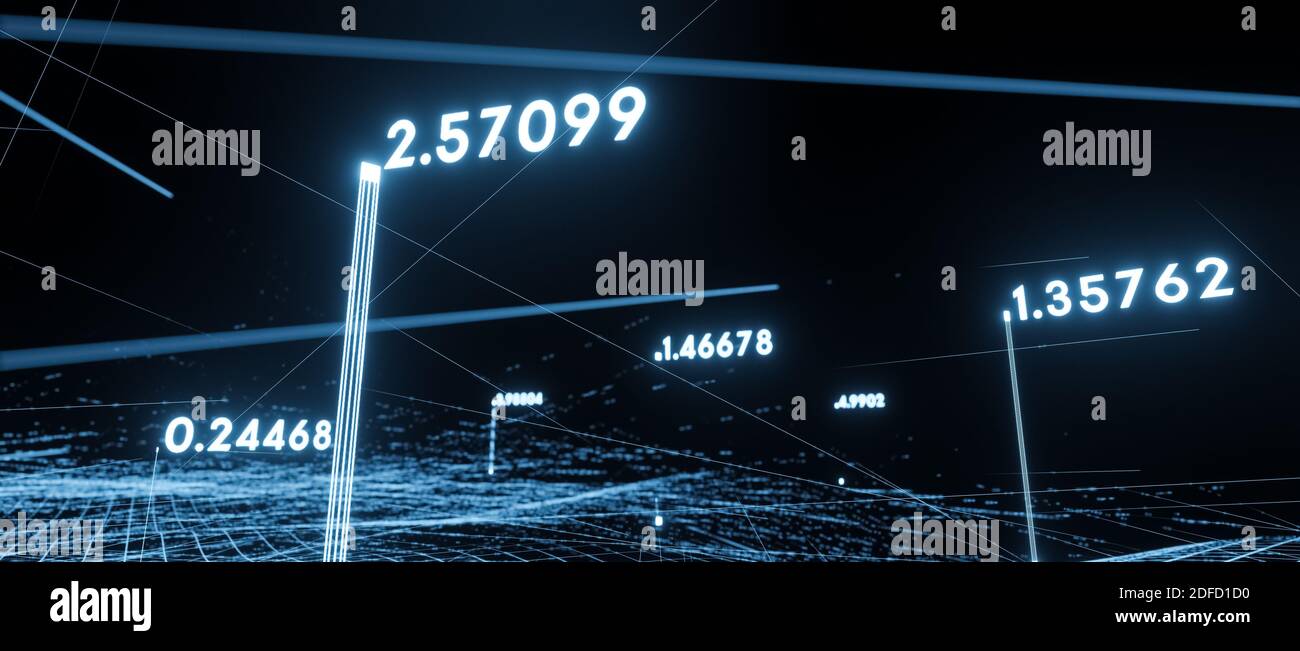 Data visualization concept, glowing numbers and wireframe grid structure,  business, science, research or financial wallpaper 3D illustration  rendering Stock Photo - Alamy