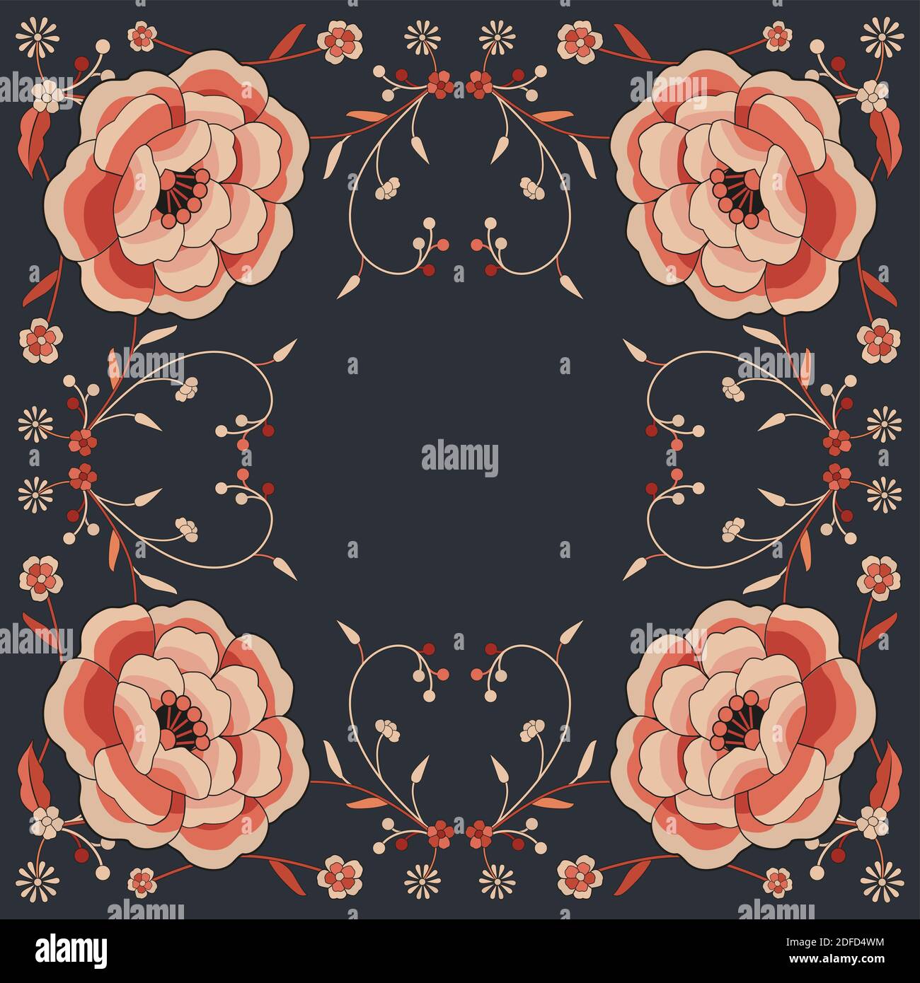 Floral frame inspired by embroidered fabrics in vintage oriental style