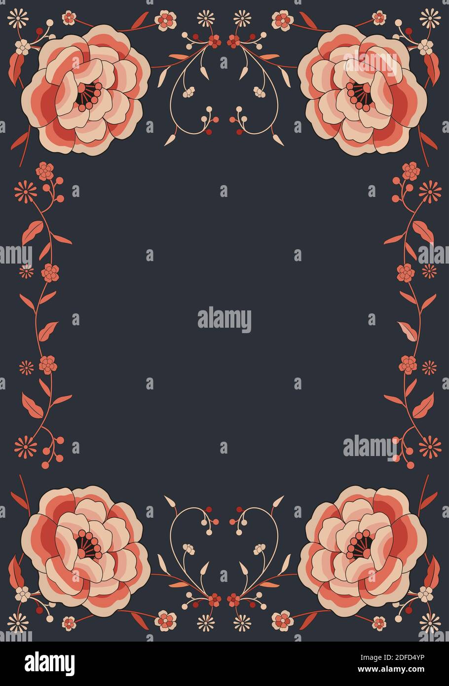 Floral frame inspired by embroidered fabrics in vintage oriental style