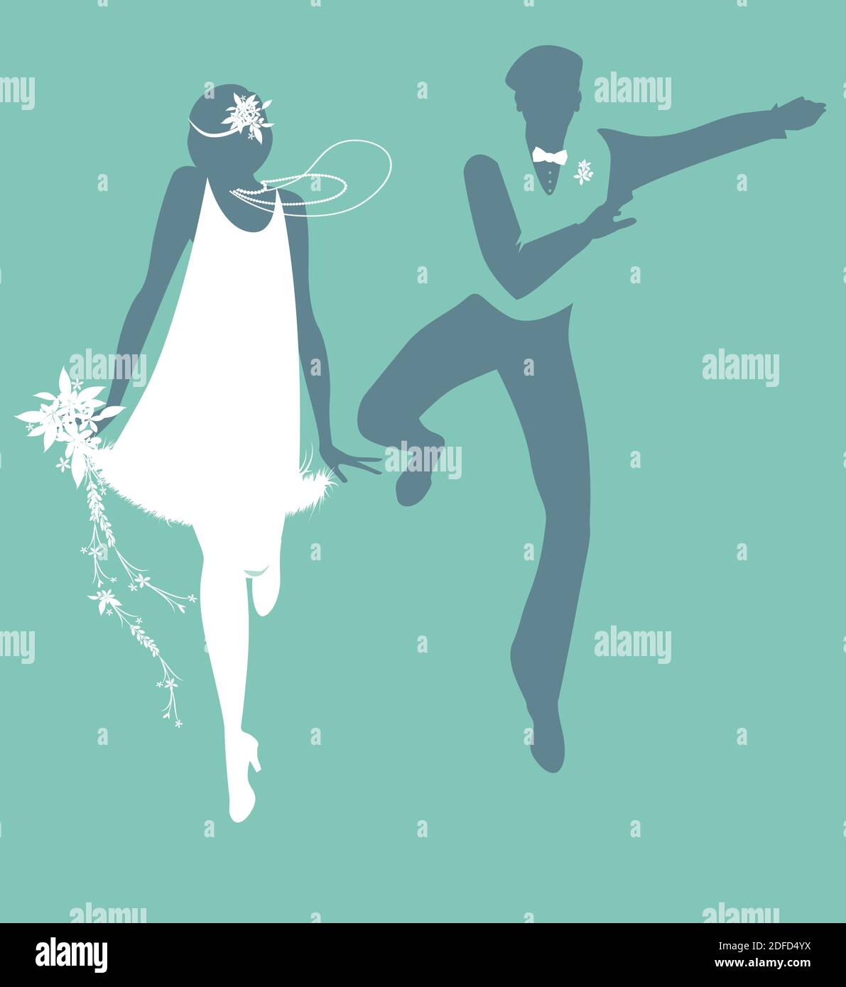 Funny wedding couple dressed vintage style wedding clothes dancing in retro  style Stock Vector Image & Art - Alamy