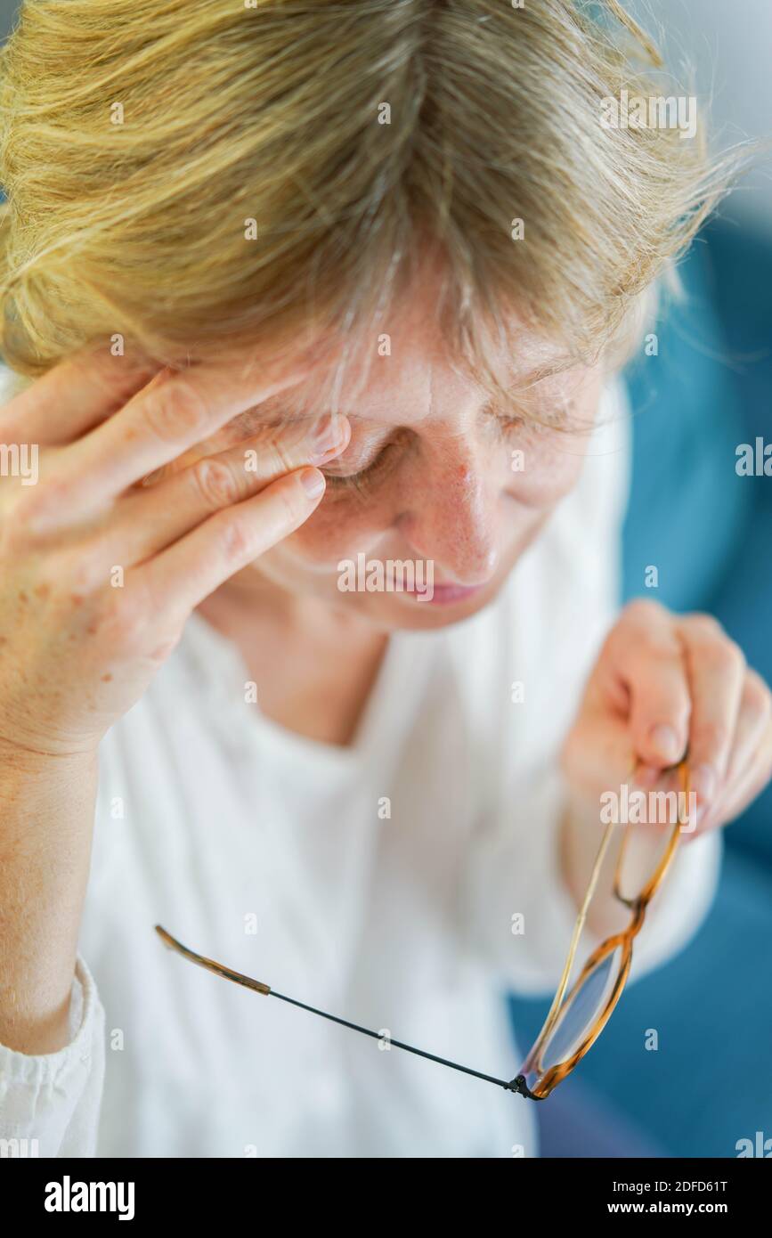 Woman suffering from headache. Stock Photo