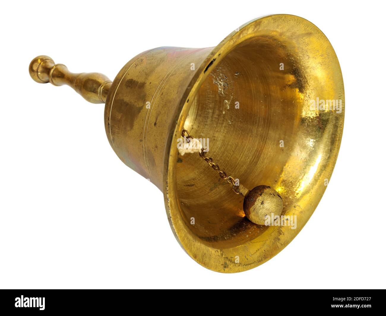 Large bell School bell Hand bell Vintage solid brass Wooden handle Dark brown wood handle