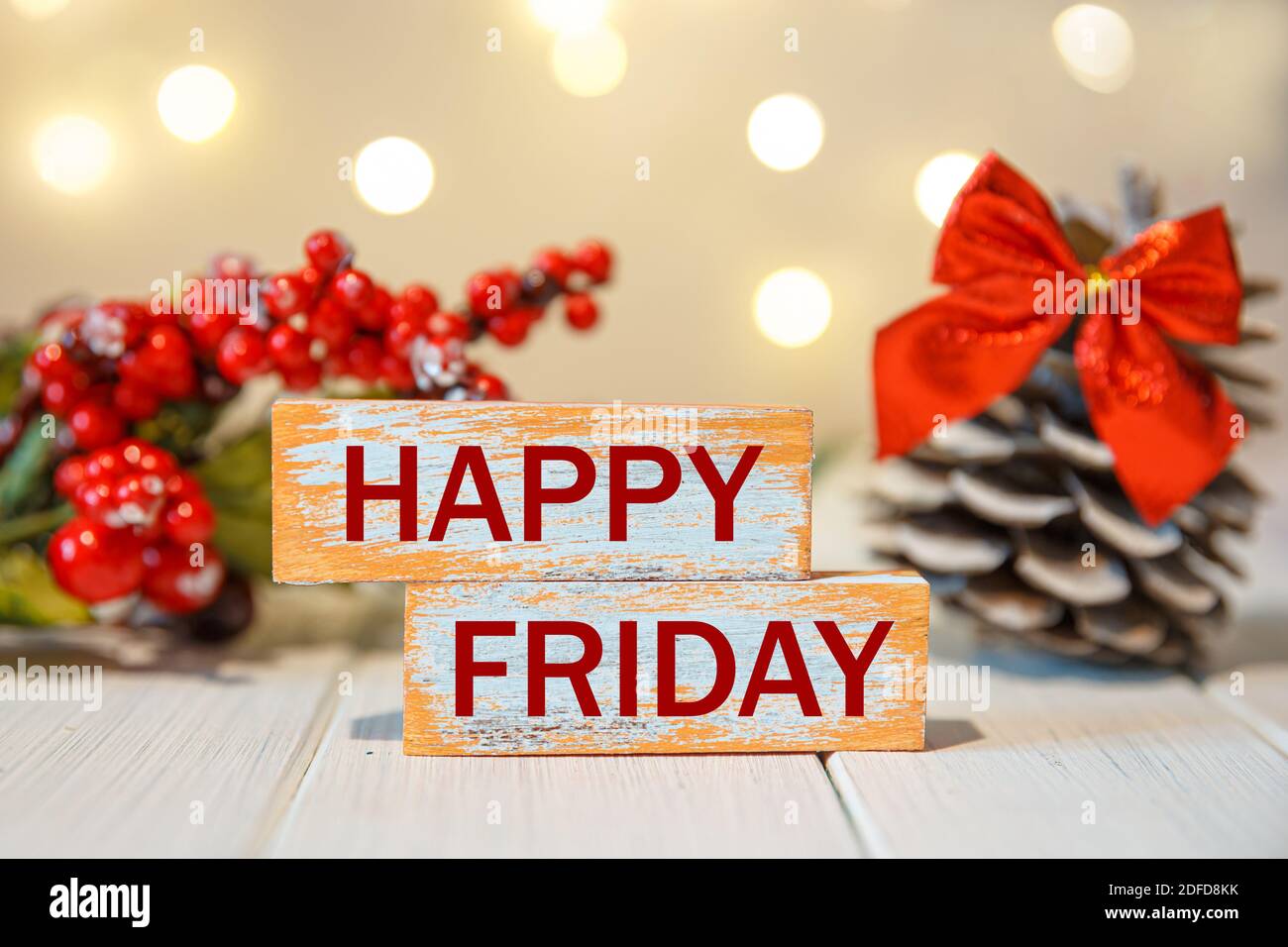 Happy Friday word written on wood block. Happy Friday text on ...