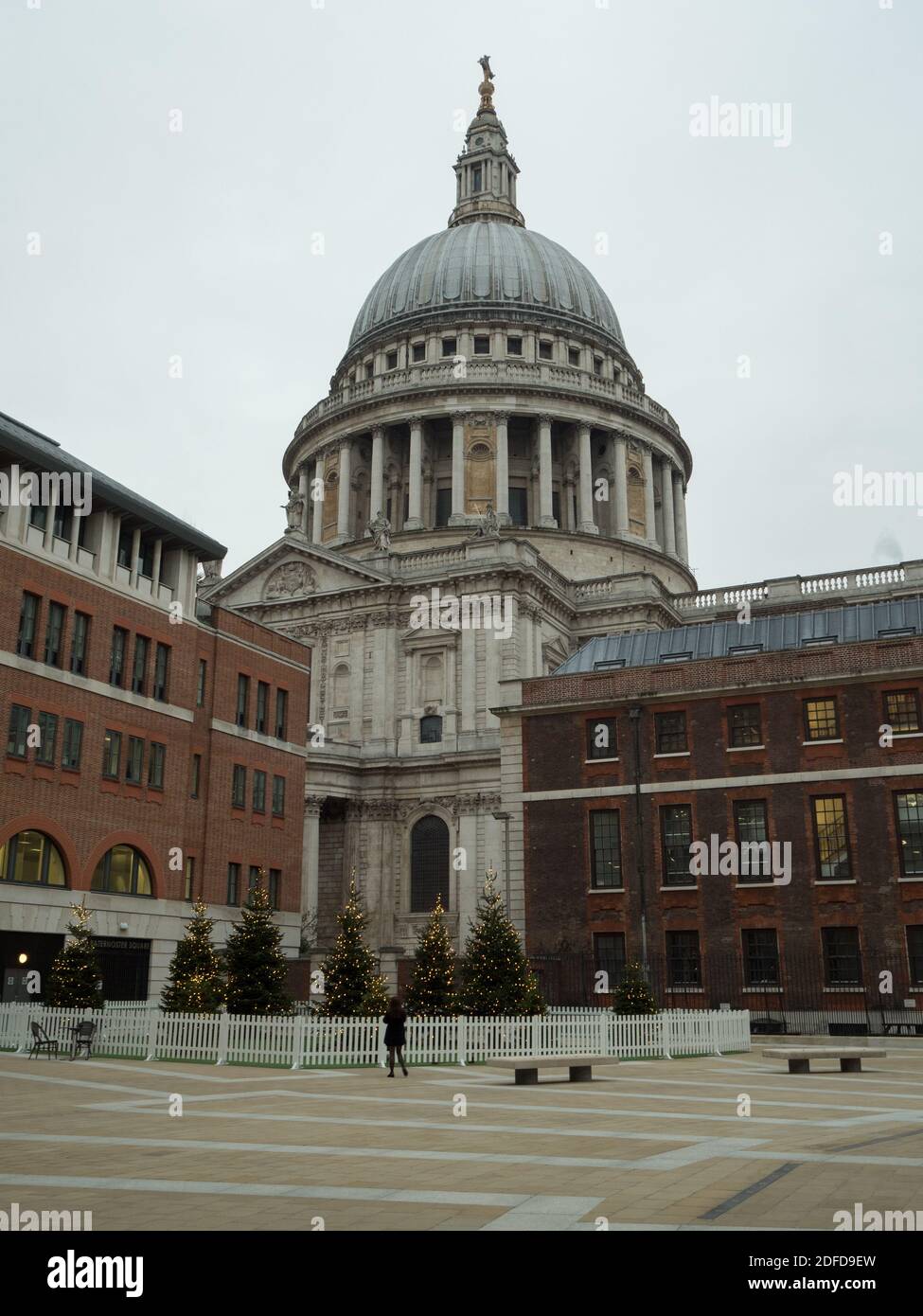 London, Greater London, England - 02 Dec 2020: St Pauls Cathedral as seen from a festive Paternoster Square Stock Photo