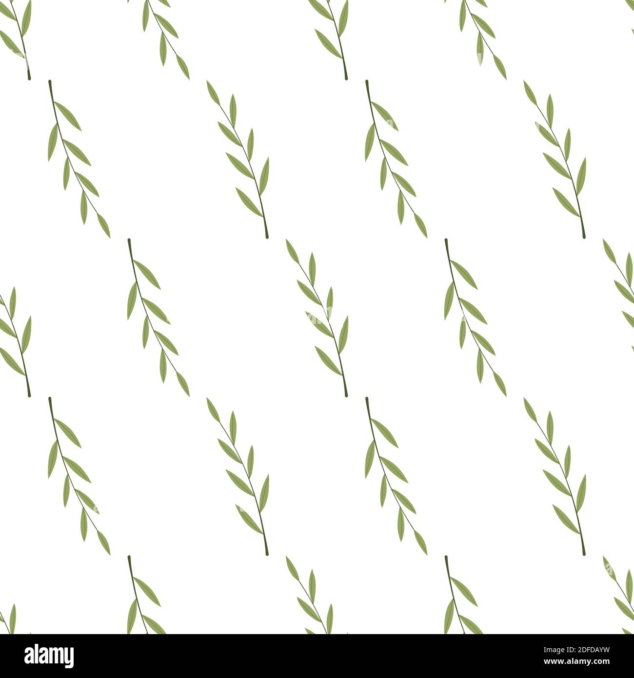 Green leaf branch seamless pattern for decoration design. Tropical nature. Vector drawing. Fantasy backdrop. Botanical art. Stock Vector