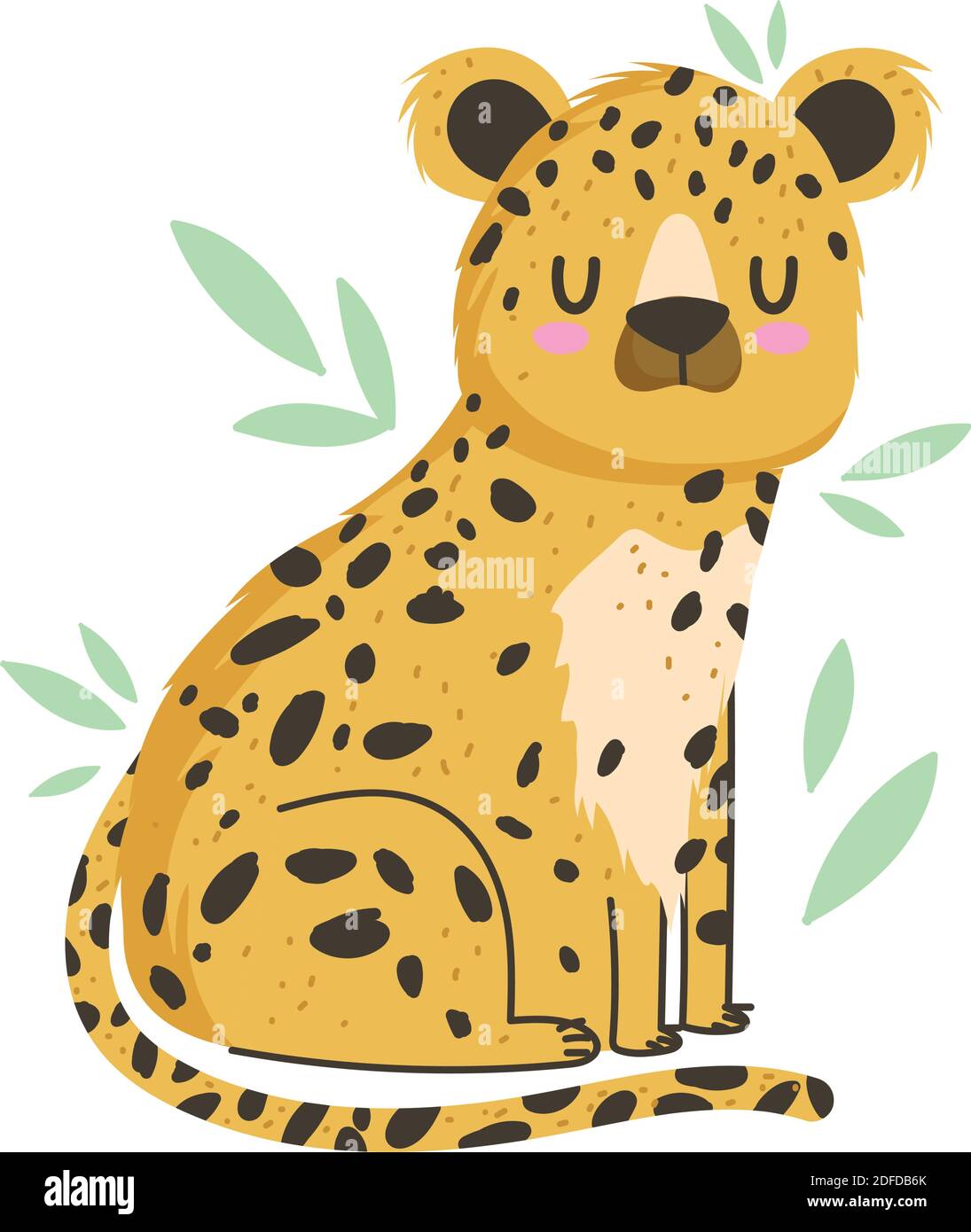 cartoon leopard animal safari with leaf foliage vector illustration ...