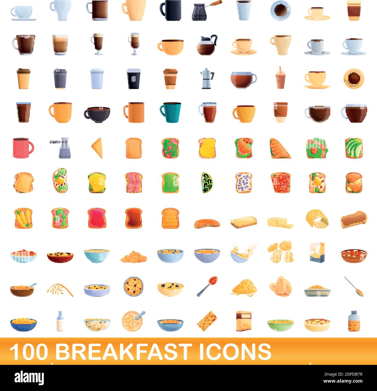 100 breakfast icons set. Cartoon illustration of 100 breakfast icons ...