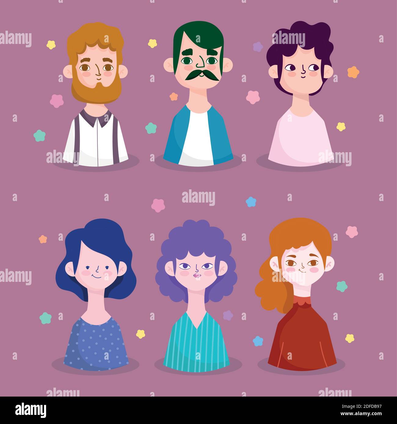 cartoon portrait of men and women avatar characters icons vector ...