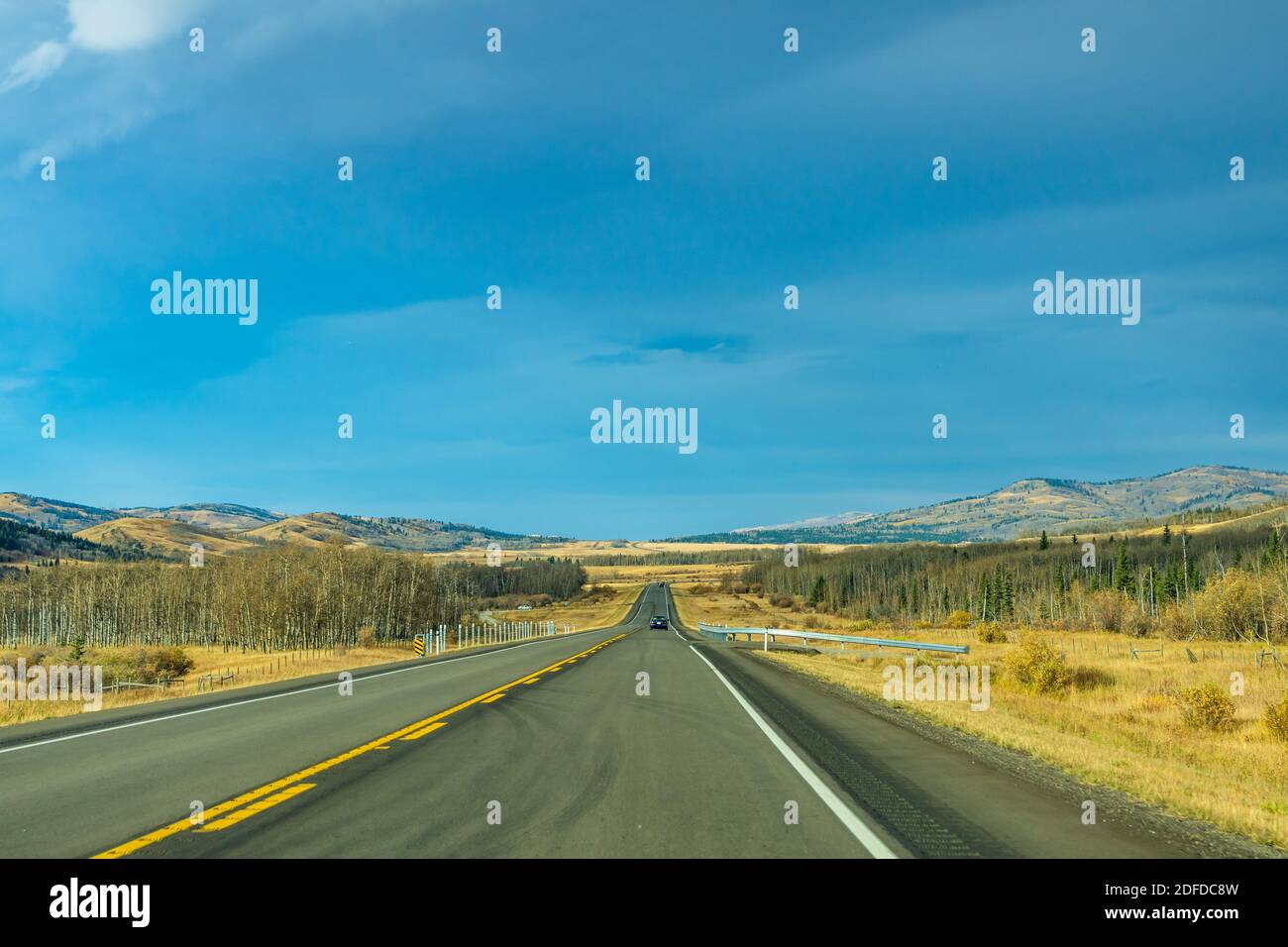 Country road, rural landscape in autumn season. Alberta Provincial Highway No. 22, also known as