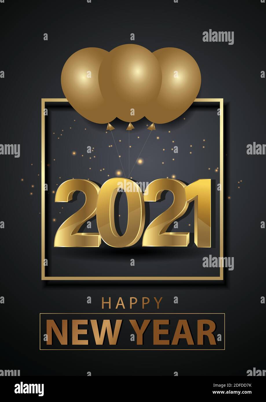 Happy New Year 2021 Dark Background Golden Text Lettering Vertical Banner Poster Header Website Vector Illustration Design Stock Vector Image Art Alamy
