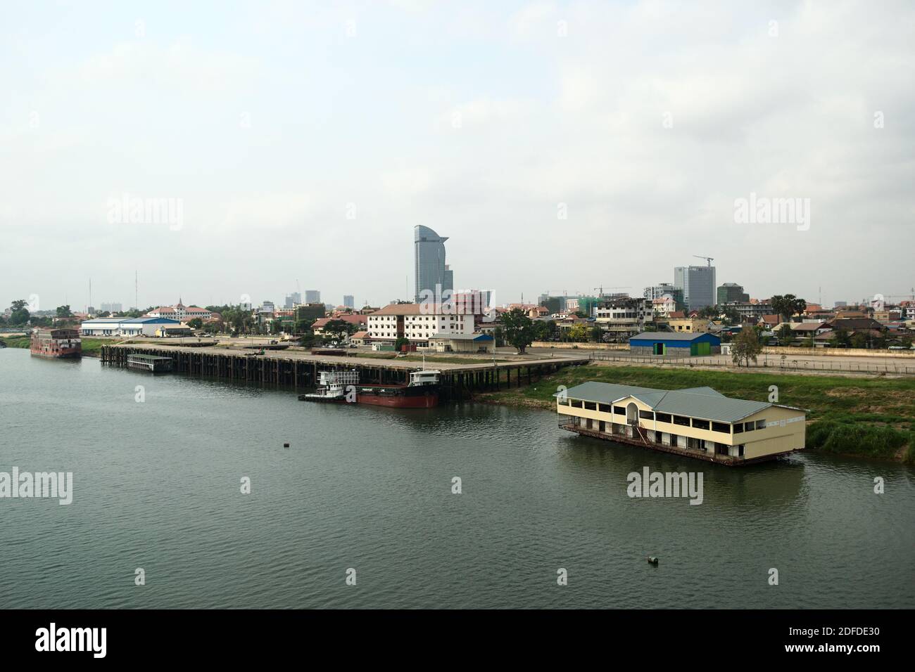 Phnom Penh cityscape. View from a bridge across Mekong river. Cambodia Stock Photo