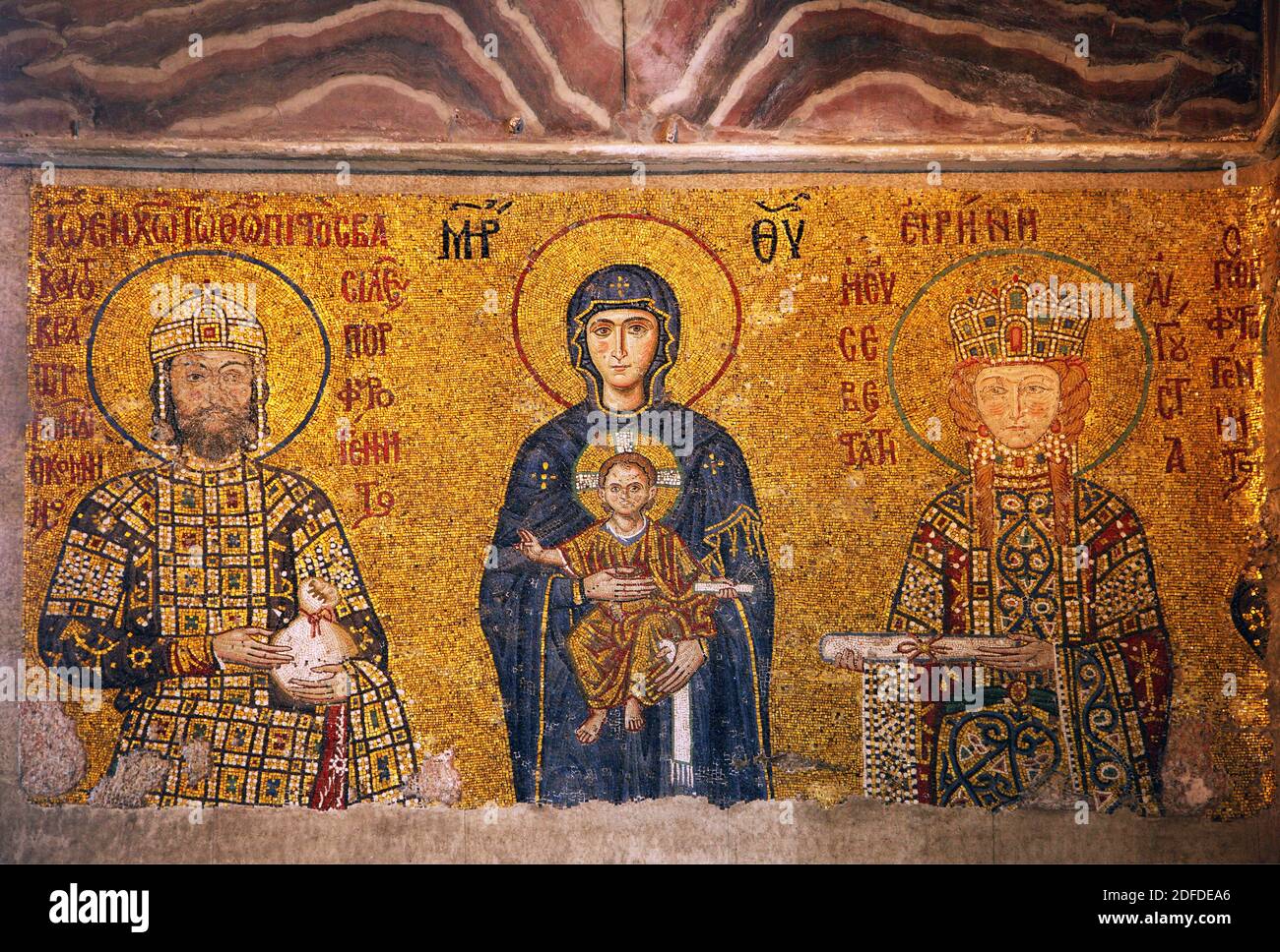 The Comnenus mosaic in Hagia Sophia, Istanbul, Turkey. Stock Photo