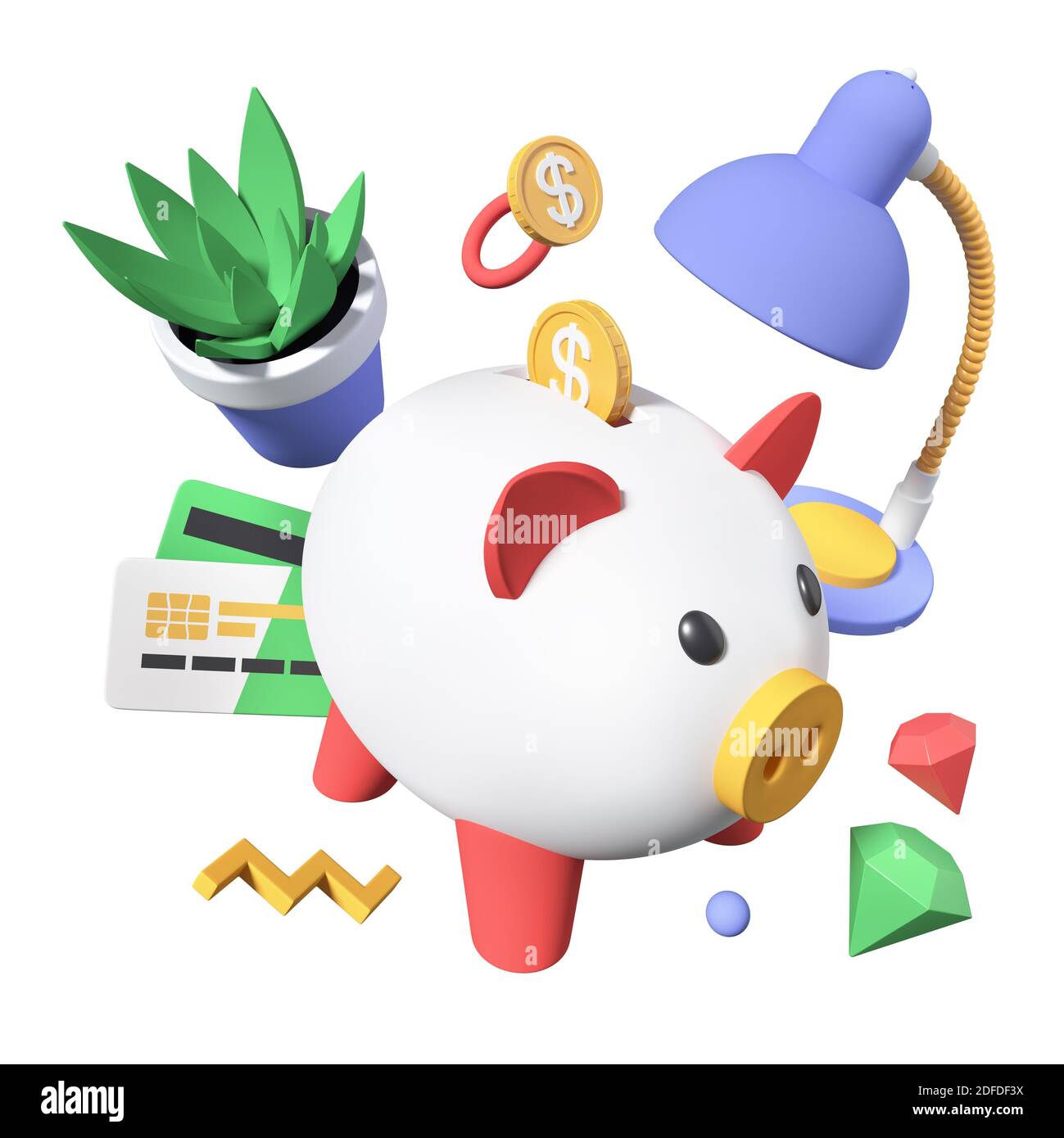 Financial management - modern colorful realistic 3d illustration. Finances, budget planning and investment idea. A composition with images of a piggy Stock Photo