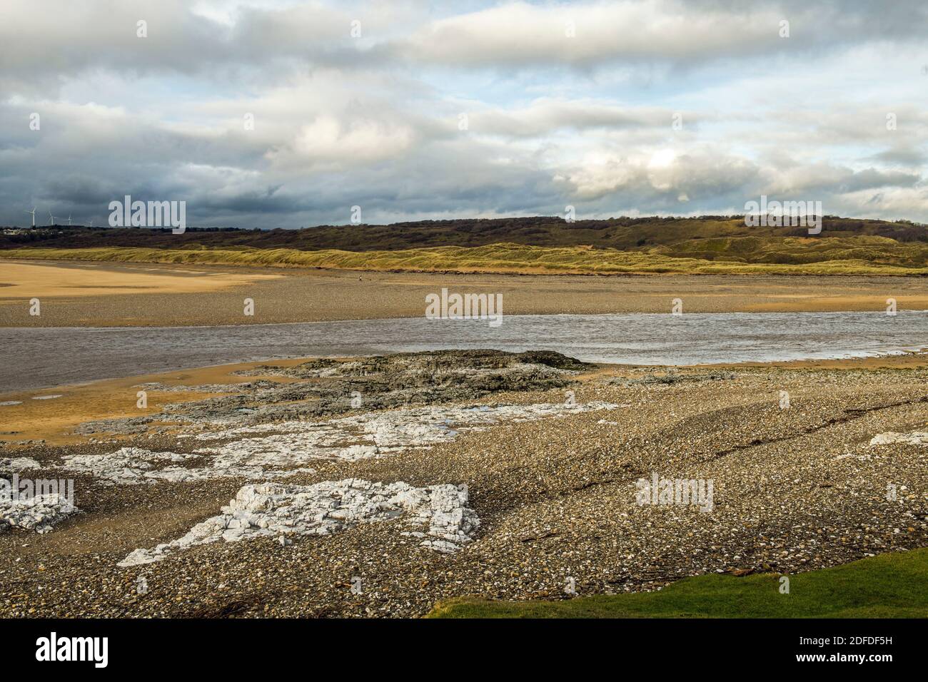 The estuary of the River Ogmore at Ogmore by Sea on the Glamorgan Heritage Coast in December Stock Photo