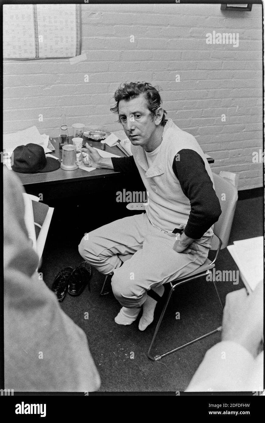 New York Yankees manager Billy Martin talks to reporters at Cleveland