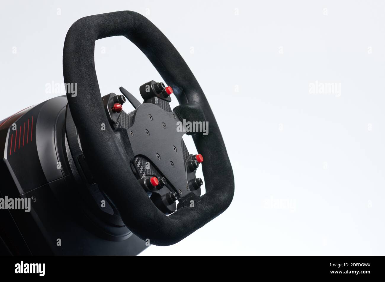 Black sport car steering wheel isolated on studio background Stock Photo