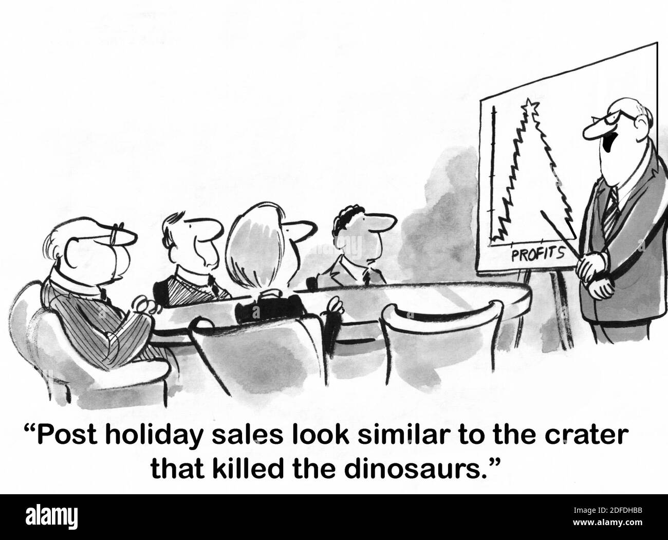 Presentation by sales manager shows that all profits will come from the holidays. Stock Photo
