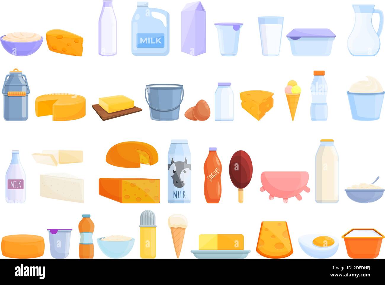 Dairy icons set. Cartoon set of dairy vector icons for web design Stock ...
