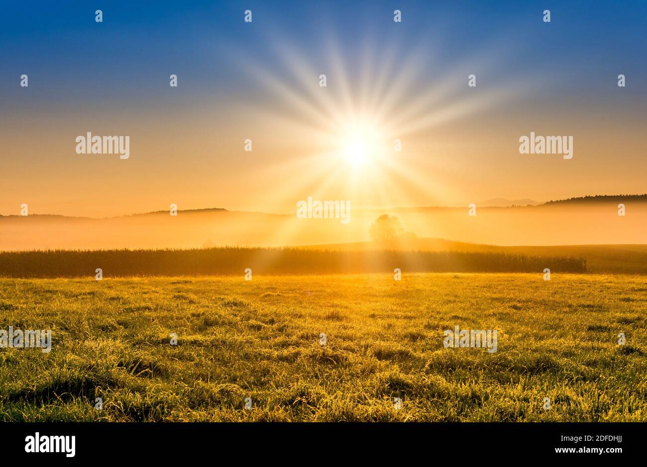 Sunrise at Etting, Blaues Land, Upper Bavaria, Bavaria, Germany, Europe Stock Photo