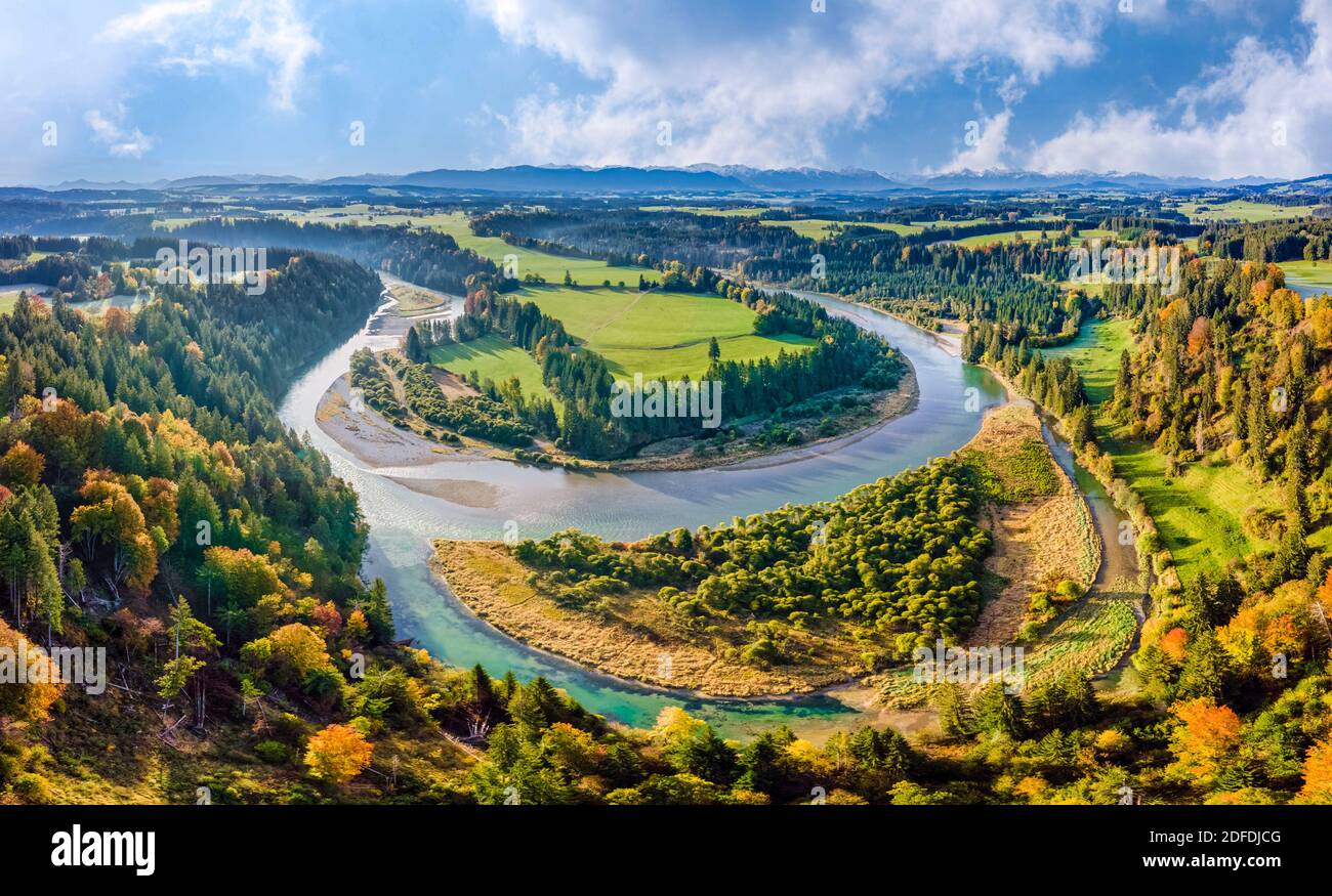 Loop of the Lech river, Litzauer Schleife, near Burggen, Pfaffenwinkel region, Upper Bavaria, Bavaria, Germany, Europe Stock Photo