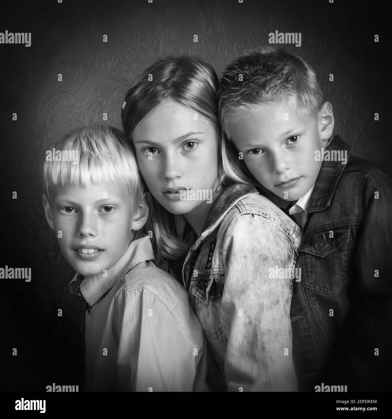 Girl with two brothers Black and White Stock Photos & Images Alamy