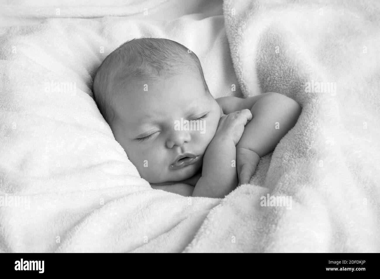 SLEEPING BABY, NEWBORN IN ITS BASSINET, STUDIO PORTRAIT Stock Photo - Alamy