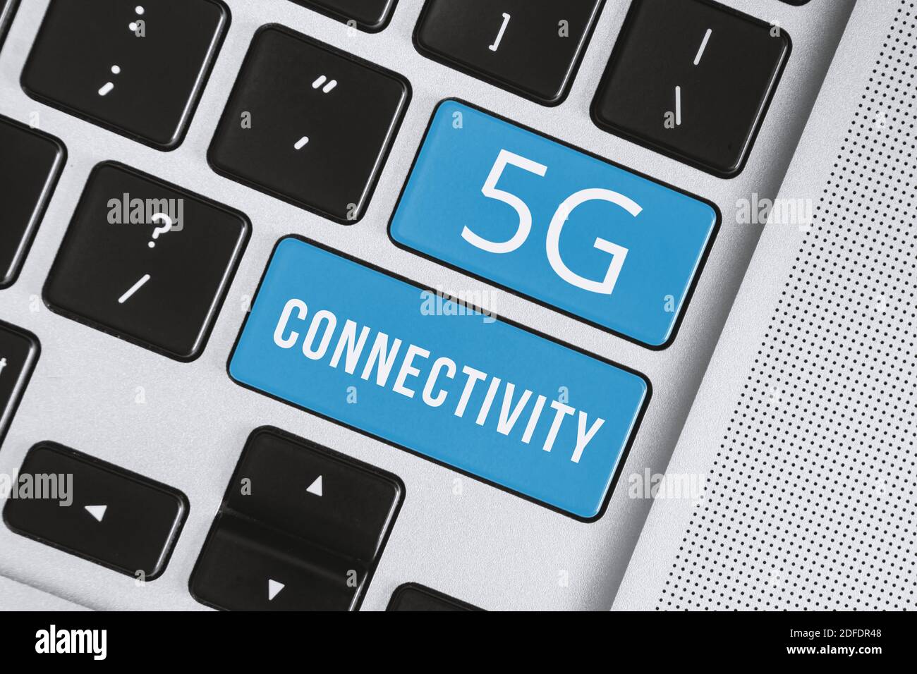 5G Internet Connection Concept. 5G Connectivity Word on Computer Keyboard. Stock Photo