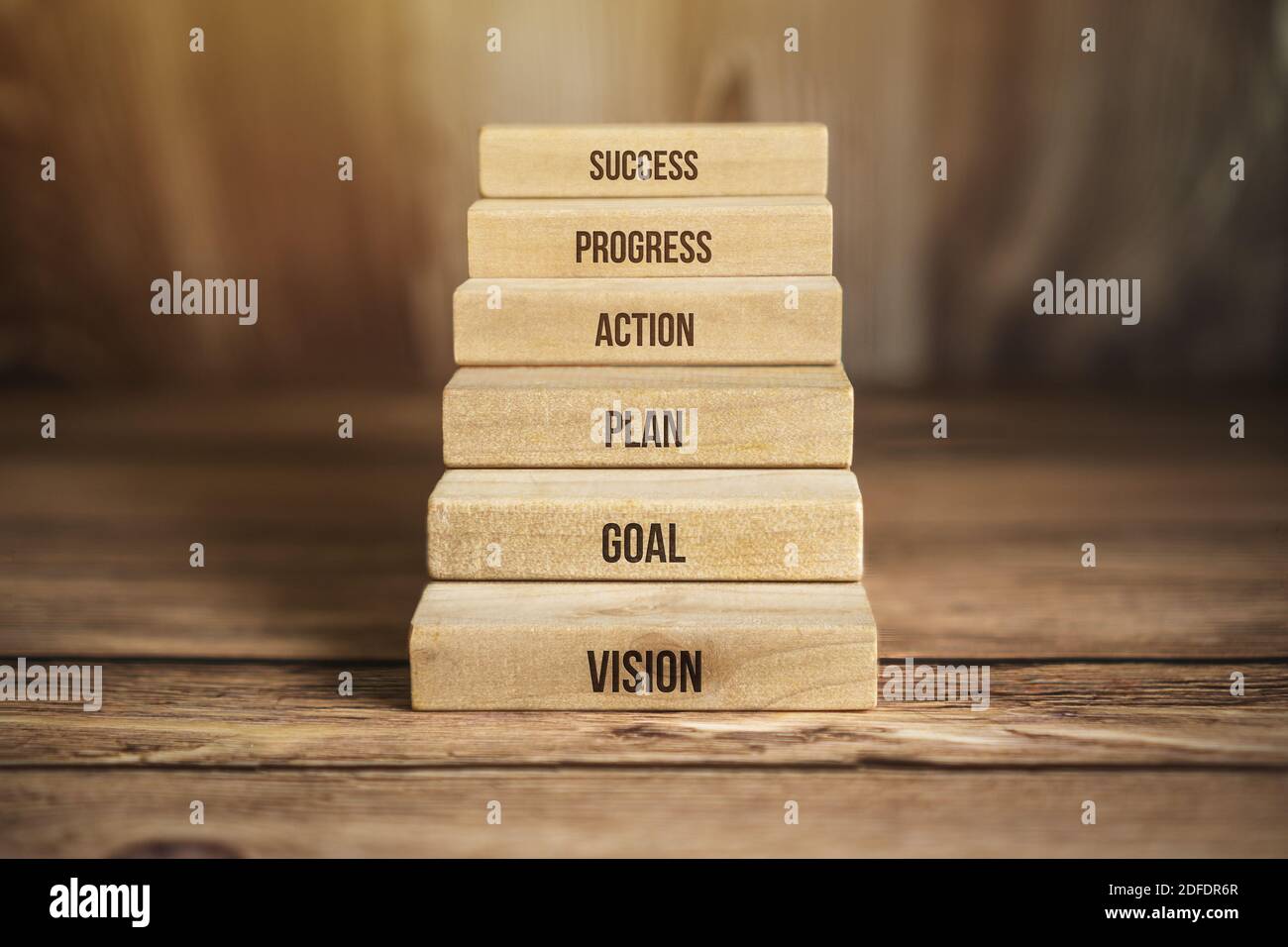 Wooden Block Ladder of Success. Business and Career Progress Concept. Stock Photo