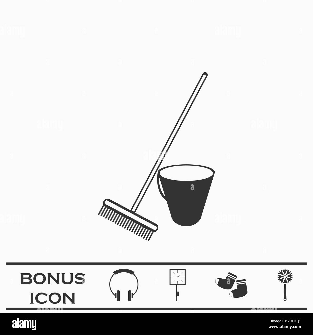 Bucket and rake for the sandboxes icon flat. Black pictogram on white ...