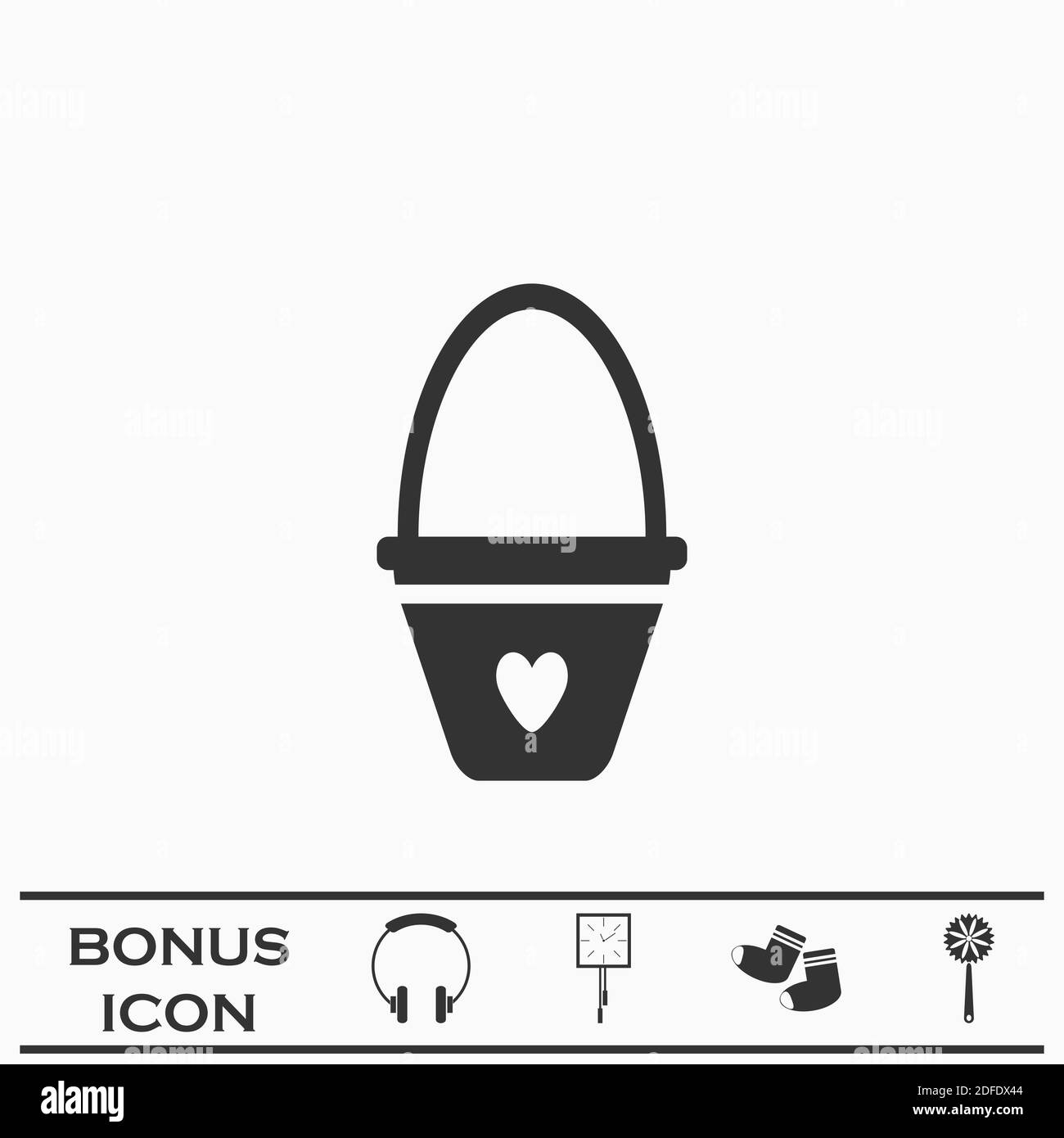 Baby bucket with hearth icon flat. Black pictogram on white background. Vector illustration symbol and bonus button Stock Vector