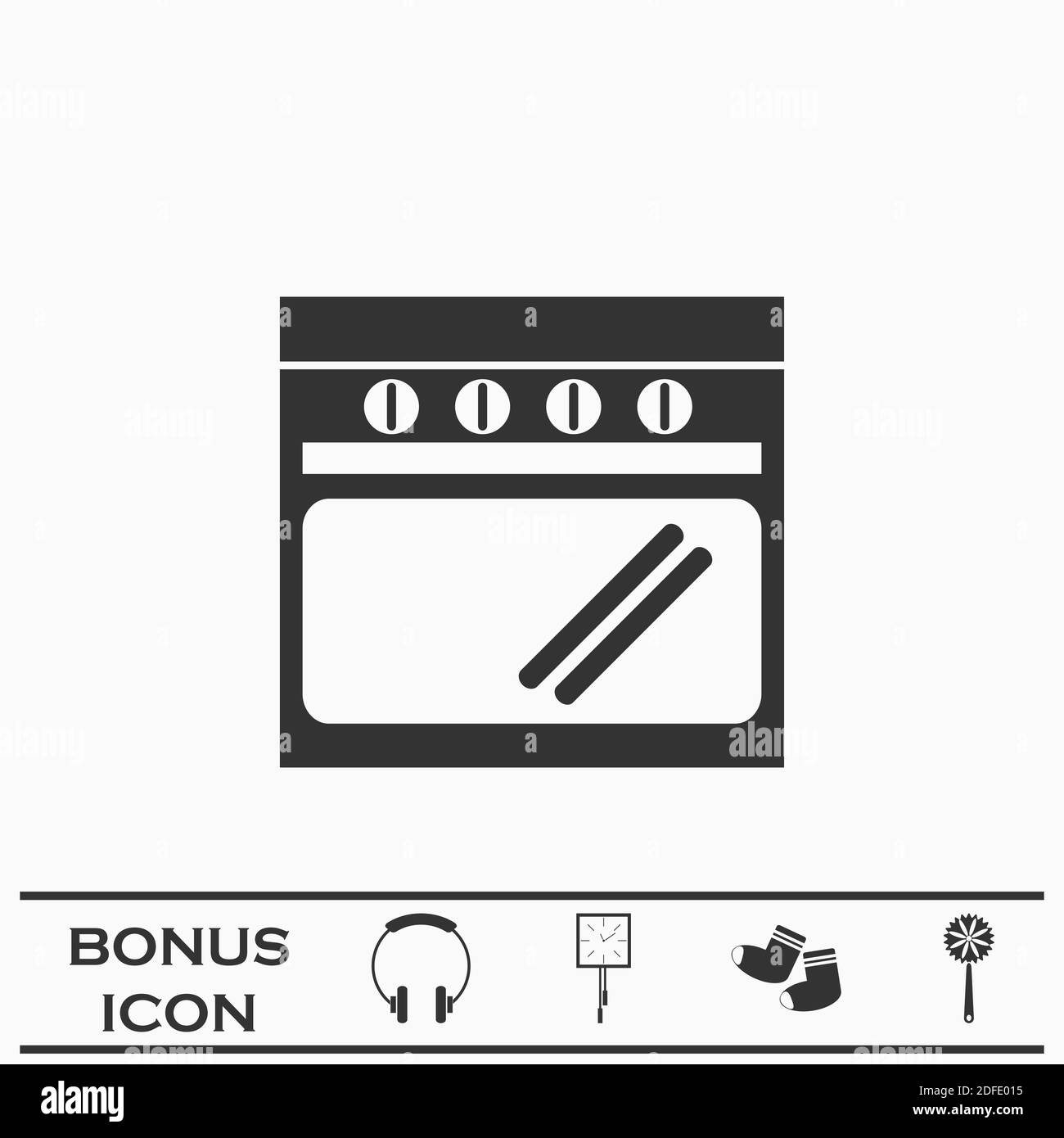 Oven icon flat. Black pictogram on white background. Vector illustration symbol and bonus button Stock Vector