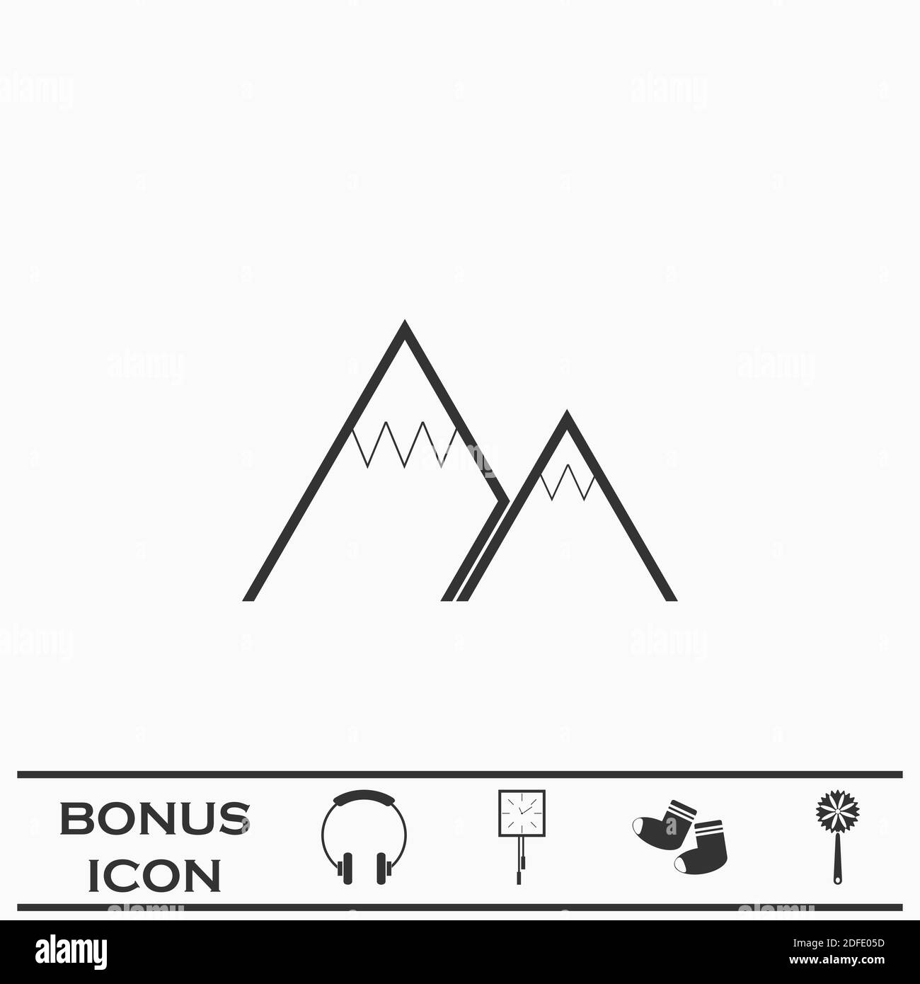 Mountain icon flat. Black pictogram on white background. Vector illustration symbol and bonus button Stock Vector