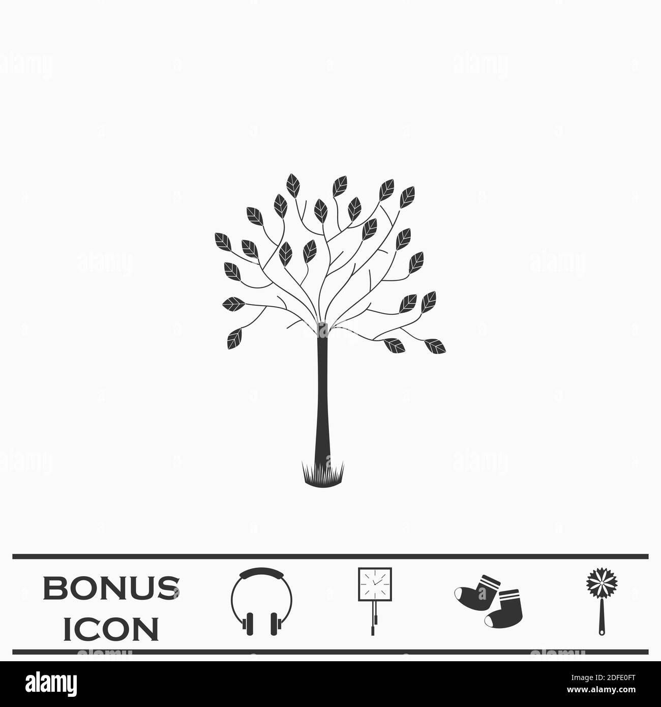 Decorative tree icon flat. Black pictogram on white background. Vector ...