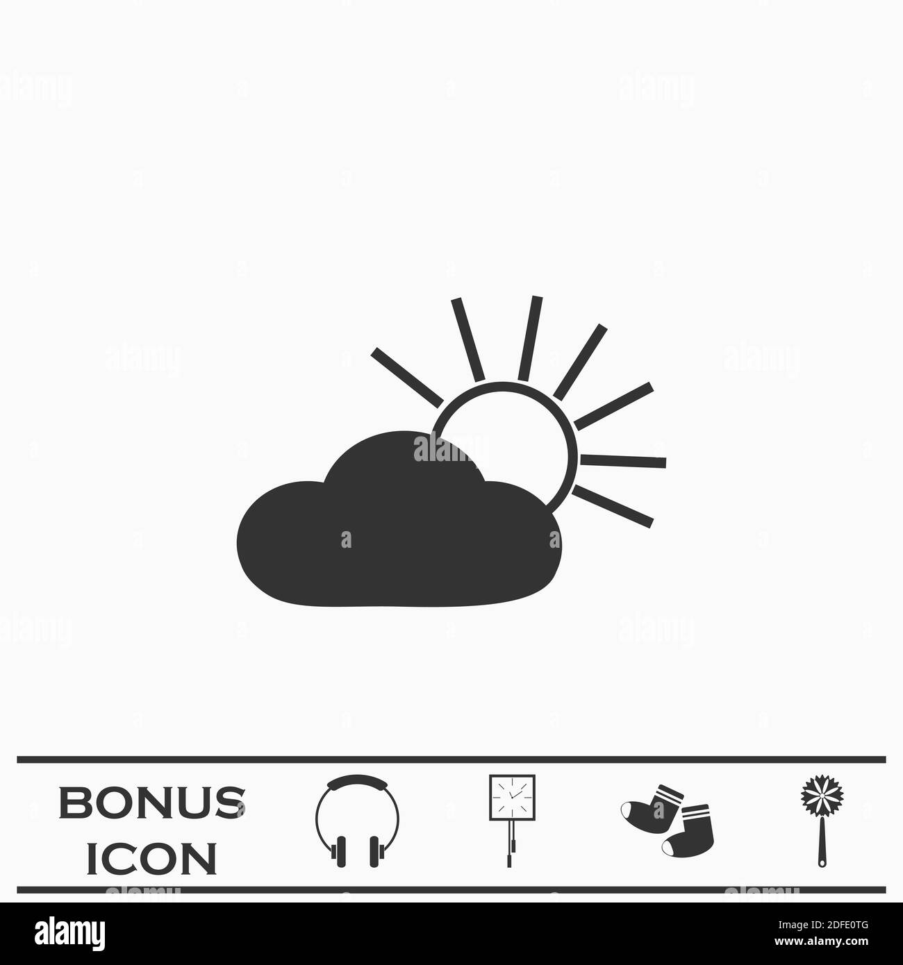 Sun cloud icon flat. Black pictogram on white background. Vector illustration symbol and bonus button Stock Vector